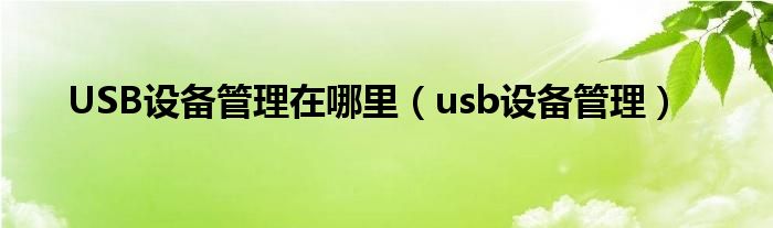 USB设备管理在哪里（usb设备管理）