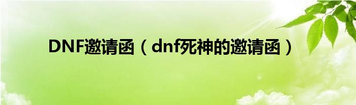 DNF邀请函（dnf死神的邀请函）