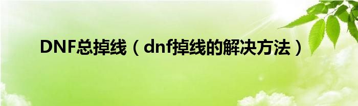 DNF总掉线（dnf掉线的解决方法）