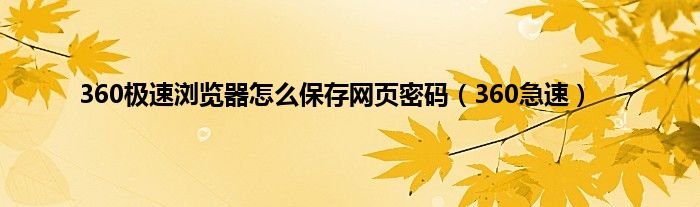 360极速浏览器怎么保存网页密码（360急速）