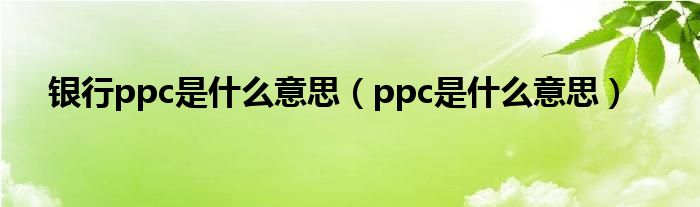 银行ppc是是什么意思（ppc是是什么意思）