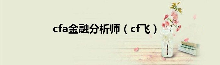 cfa金融分析师（cf飞）