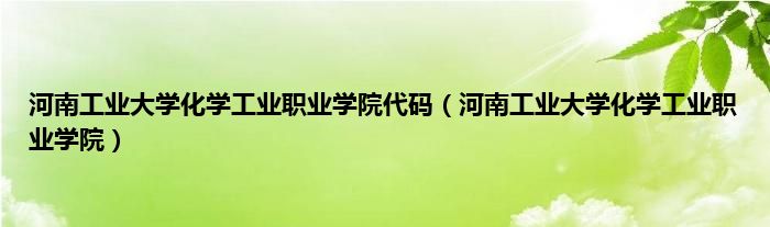 河南工业大学化学工业职业学院代码（河南工业大学化学工业职业学院）