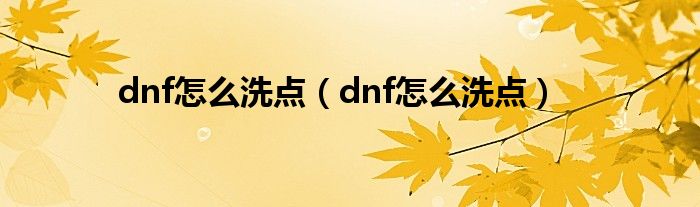 dnf怎么洗点（dnf怎么洗点）