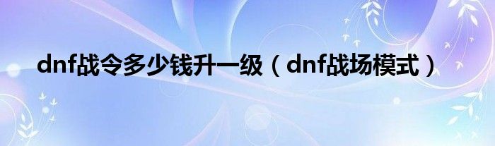 dnf战令多少钱升一级（dnf战场模式）