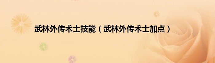 武林外传术士技能（武林外传术士加点）