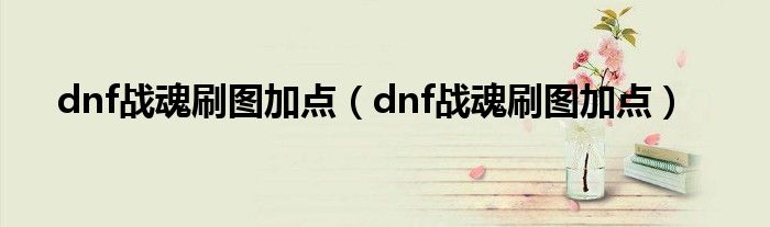 dnf战魂刷图加点（dnf战魂刷图加点）