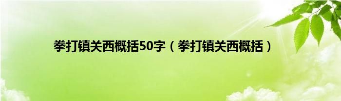 拳打镇关西概括50字（拳打镇关西概括）