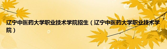 辽宁中医药大学职业技术学院招生（辽宁中医药大学职业技术学院）