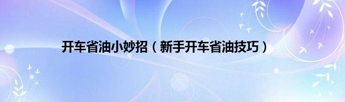 开车省油小妙招（新手开车省油技巧）