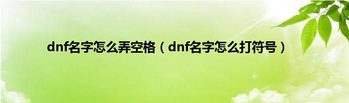 dnf名字怎么弄空格（dnf名字怎么打符号）