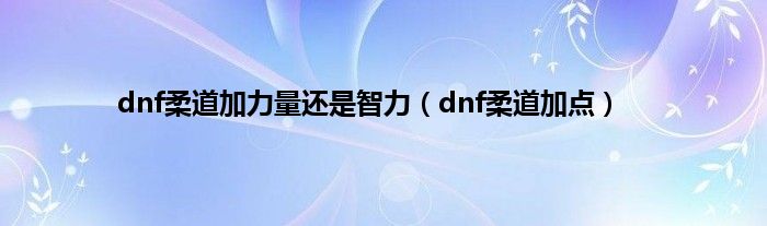 dnf柔道加力量还是智力（dnf柔道加点）