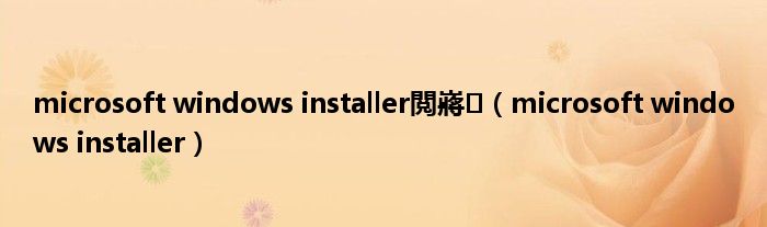 microsoft windows installer閲嶈（microsoft windows installer）