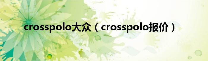 crosspolo大众（crosspolo报价）