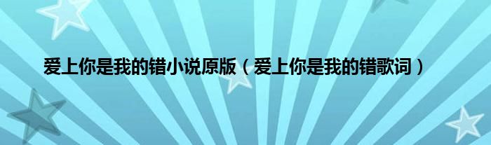 爱上你是我的错小说原版（爱上你是我的错歌词）