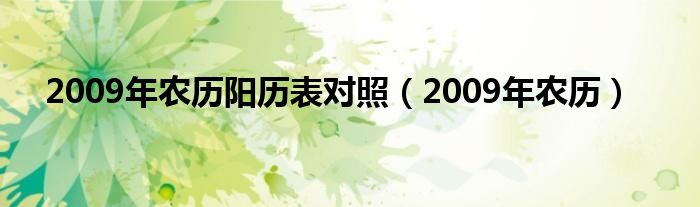 2009年农历阳历表对照（2009年农历）