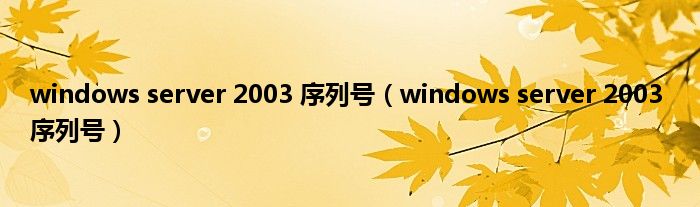 windows server 2003 序列号（windows server 2003 序列号）