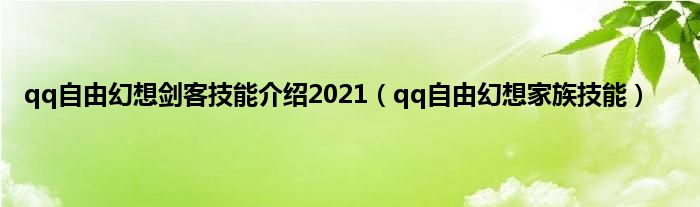 qq自由幻想剑客技能介绍2021（qq自由幻想家族技能）