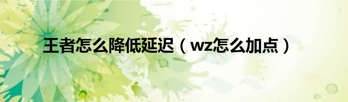 王者怎么降低延迟（wz怎么加点）