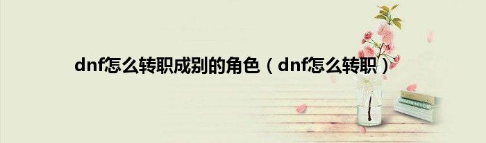 dnf怎么转职成别的角色（dnf怎么转职）