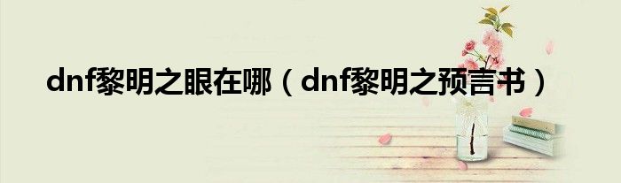 dnf黎明之眼在哪（dnf黎明之预言书）