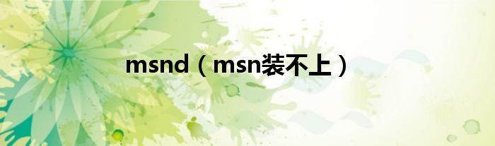 msnd（msn装不上）