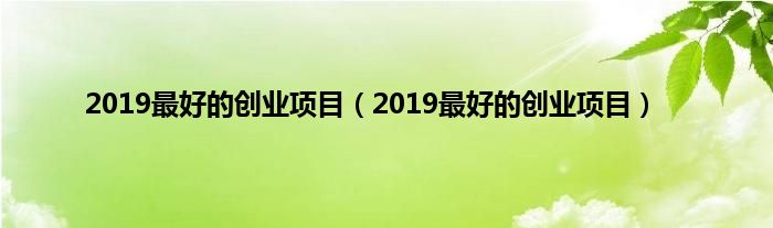 2019最好的创业项目（2019最好的创业项目）