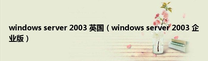 windows server 2003 英国（windows server 2003 企业版）