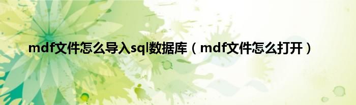 mdf文件怎么导入sql数据库（mdf文件怎么打开）