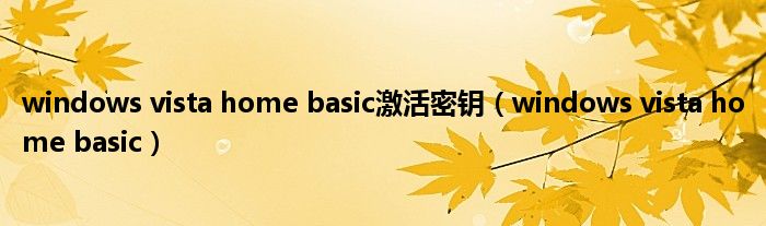 windows vista home basic激活密钥（windows vista home basic）