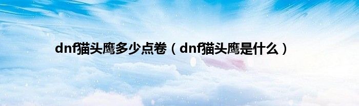 dnf猫头鹰多少点卷（dnf猫头鹰是是什么）