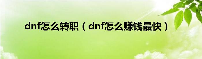 dnf怎么转职（dnf怎么赚钱最快）