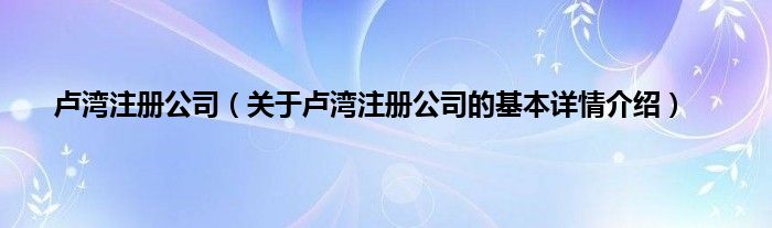 卢湾注册公司（关于卢湾注册公司的基本详情介绍）