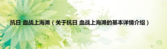 抗日 血战上海滩（关于抗日 血战上海滩的基本详情介绍）