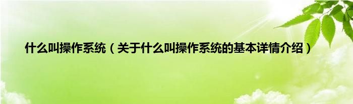 是什么叫操作系统（关于是什么叫操作系统的基本详情介绍）