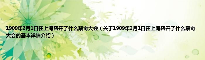 1909年2月1日在上海召开了是什么禁毒大会（关于1909年2月1日在上海召开了是什么禁毒大会的基本详情介绍）