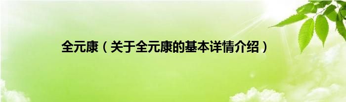 全元康（关于全元康的基本详情介绍）