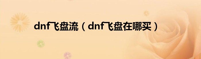 dnf飞盘流（dnf飞盘在哪买）