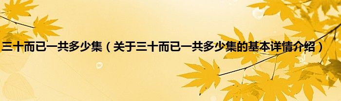 三十而已一共多少集（关于三十而已一共多少集的基本详情介绍）