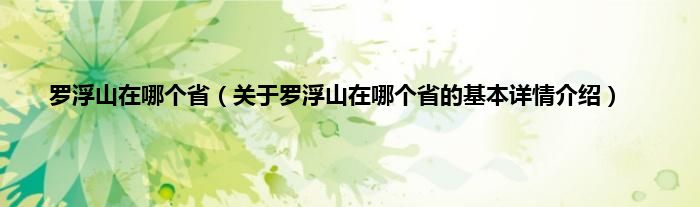 罗浮山在哪个省（关于罗浮山在哪个省的基本详情介绍）