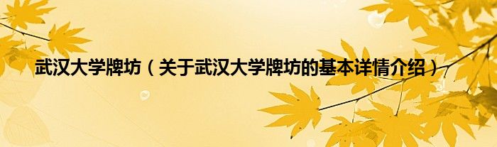 武汉大学牌坊（关于武汉大学牌坊的基本详情介绍）