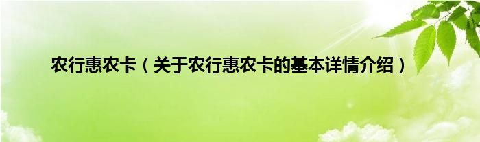 农行惠农卡（关于农行惠农卡的基本详情介绍）