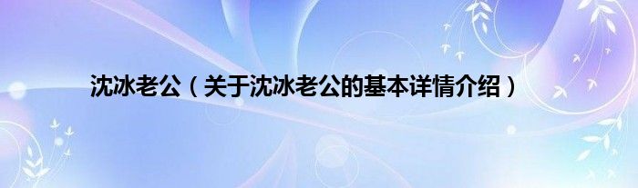 沈冰老公（关于沈冰老公的基本详情介绍）