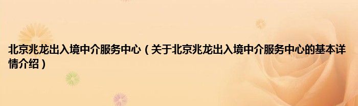 北京兆龙出入境中介服务中心（关于北京兆龙出入境中介服务中心的基本详情介绍）