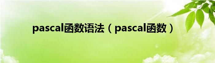 pascal函数语法（pascal函数）