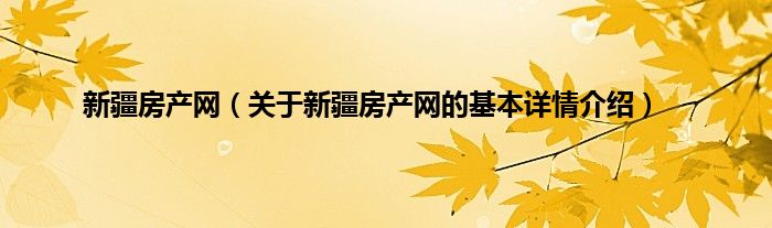 新疆房产网（关于新疆房产网的基本详情介绍）