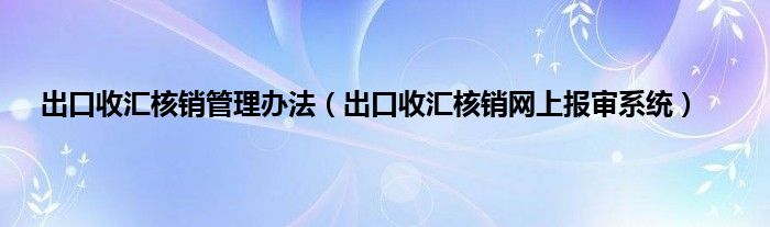 出口收汇核销管理办法（出口收汇核销网上报审系统）