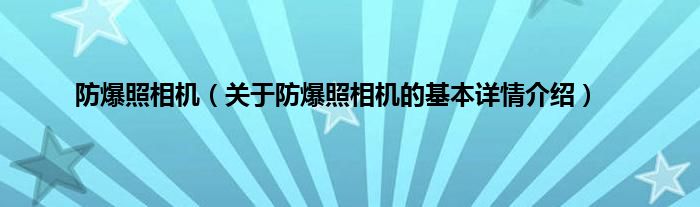 防爆照相机（关于防爆照相机的基本详情介绍）