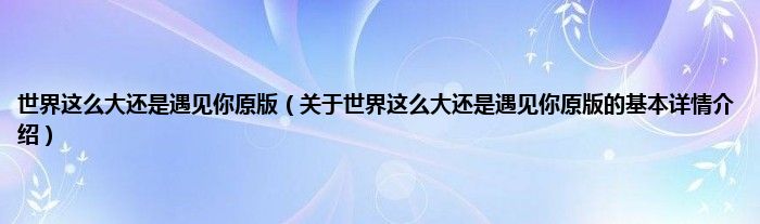 世界这么大还是遇见你原版（关于世界这么大还是遇见你原版的基本详情介绍）