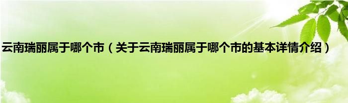 云南瑞丽属于哪个市（关于云南瑞丽属于哪个市的基本详情介绍）